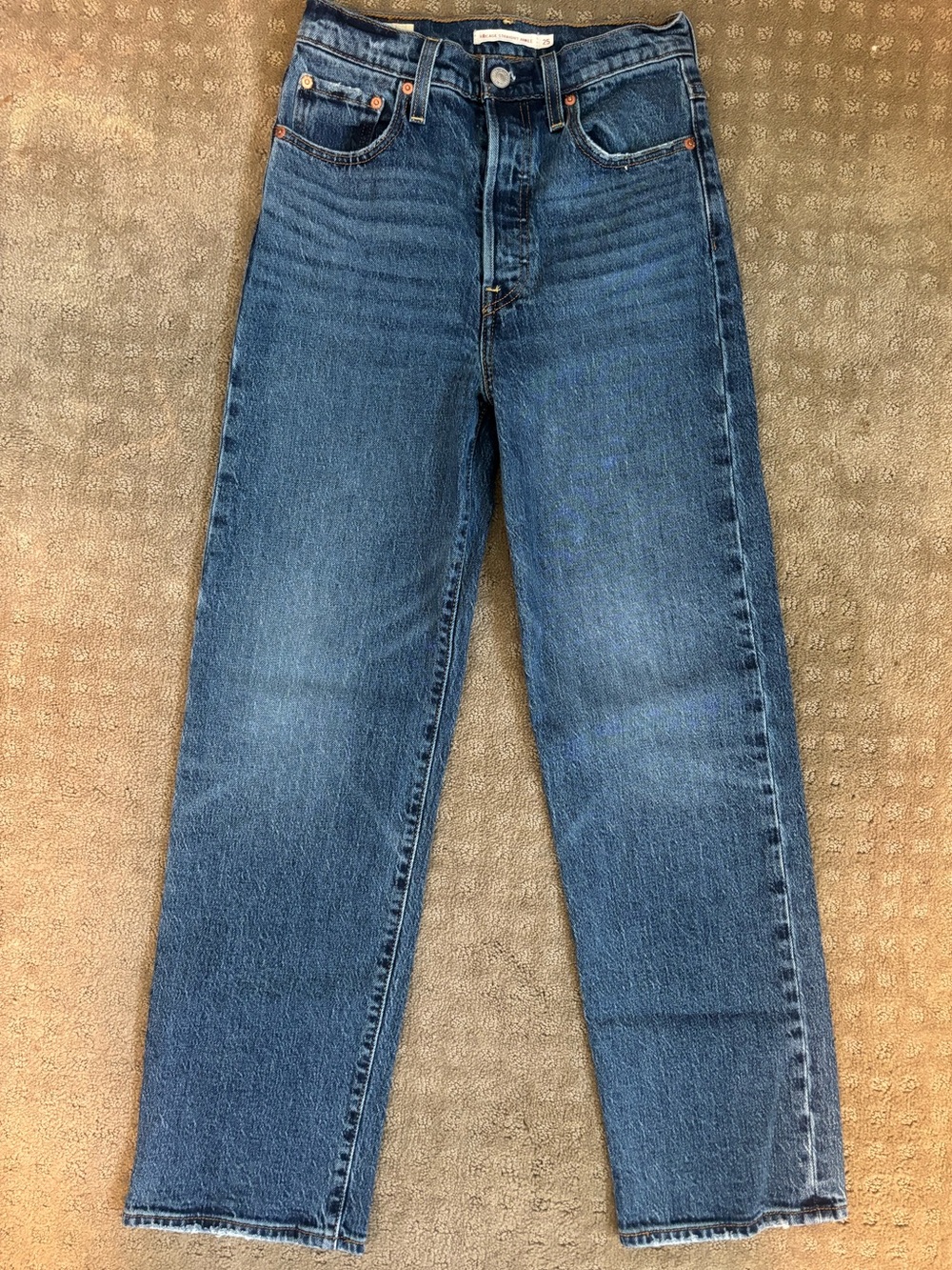 Levi's Ribcage Straight Ankle High Rise Jeans No Pockets Size 25 Med Blue Denim